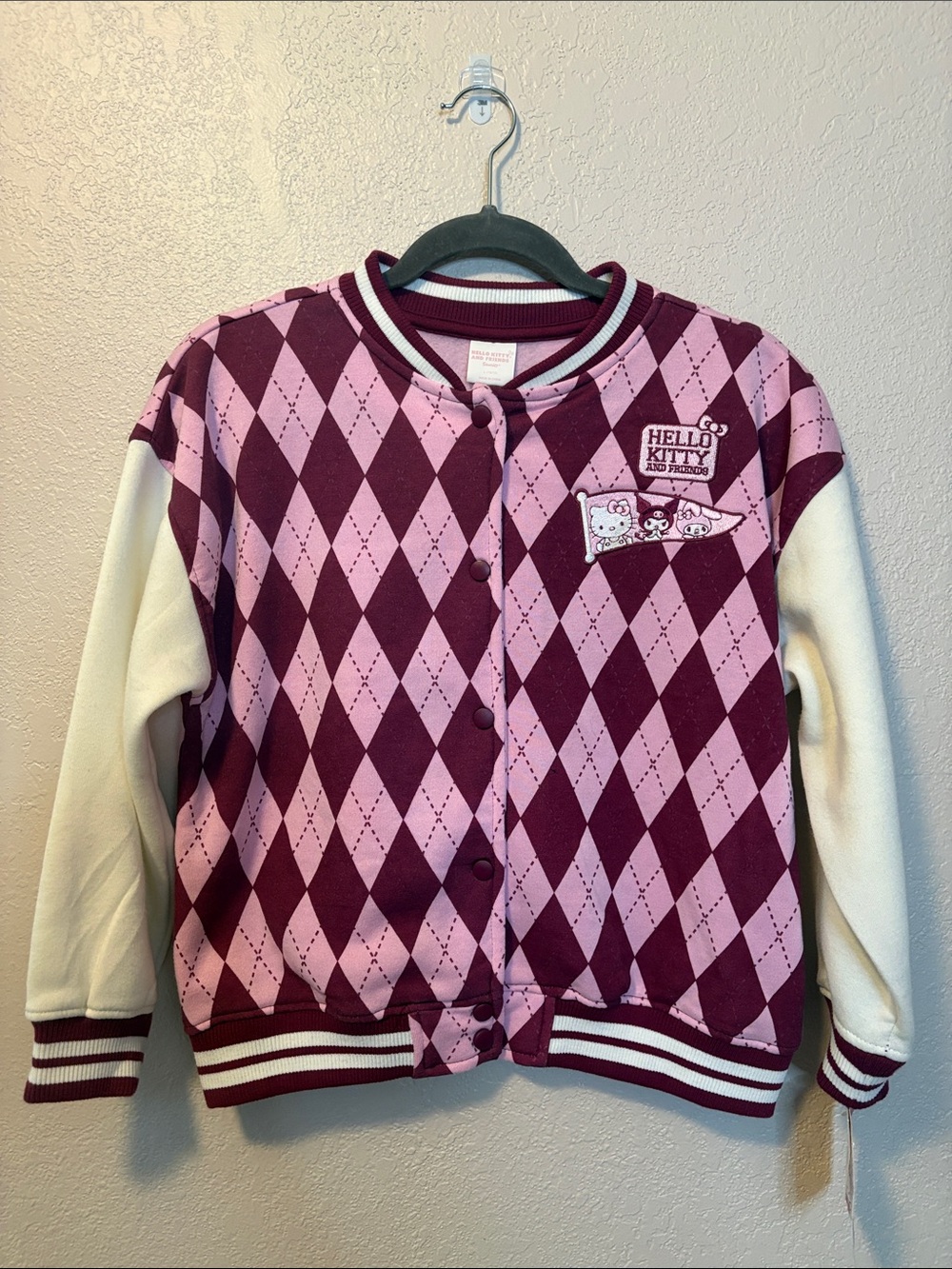 Sanrio Hello Kitty Girls Baseball argyle jacket L (10/12) NWT